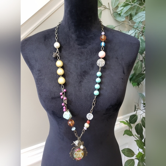 Womens Multi Tone Multiple Beaded Crystal Pendant Boho Chain Necklace Jewelry - Picture 1 of 8